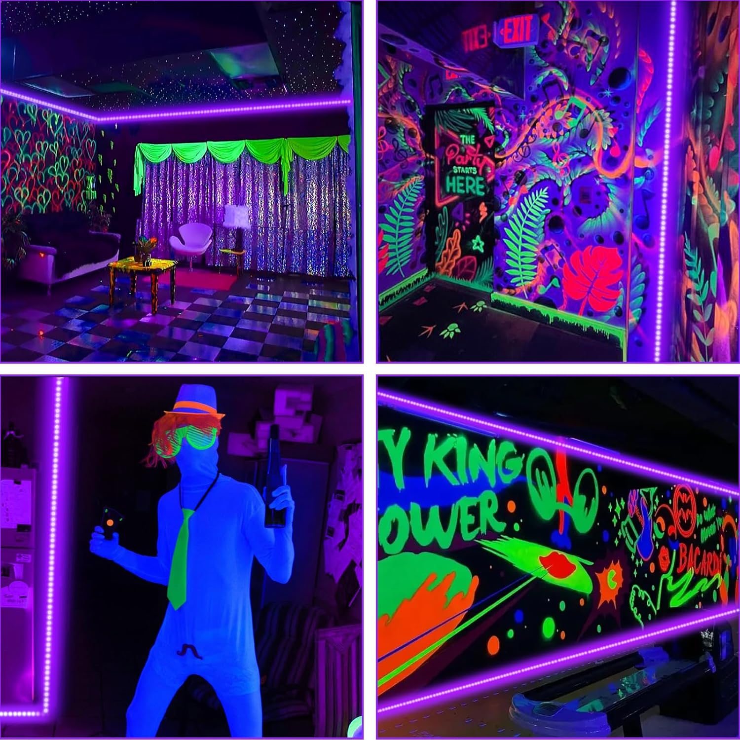 BlacklightCo UV LED Strip – Child-Friendly Glow Party Light for School Projects and Family Game Night
