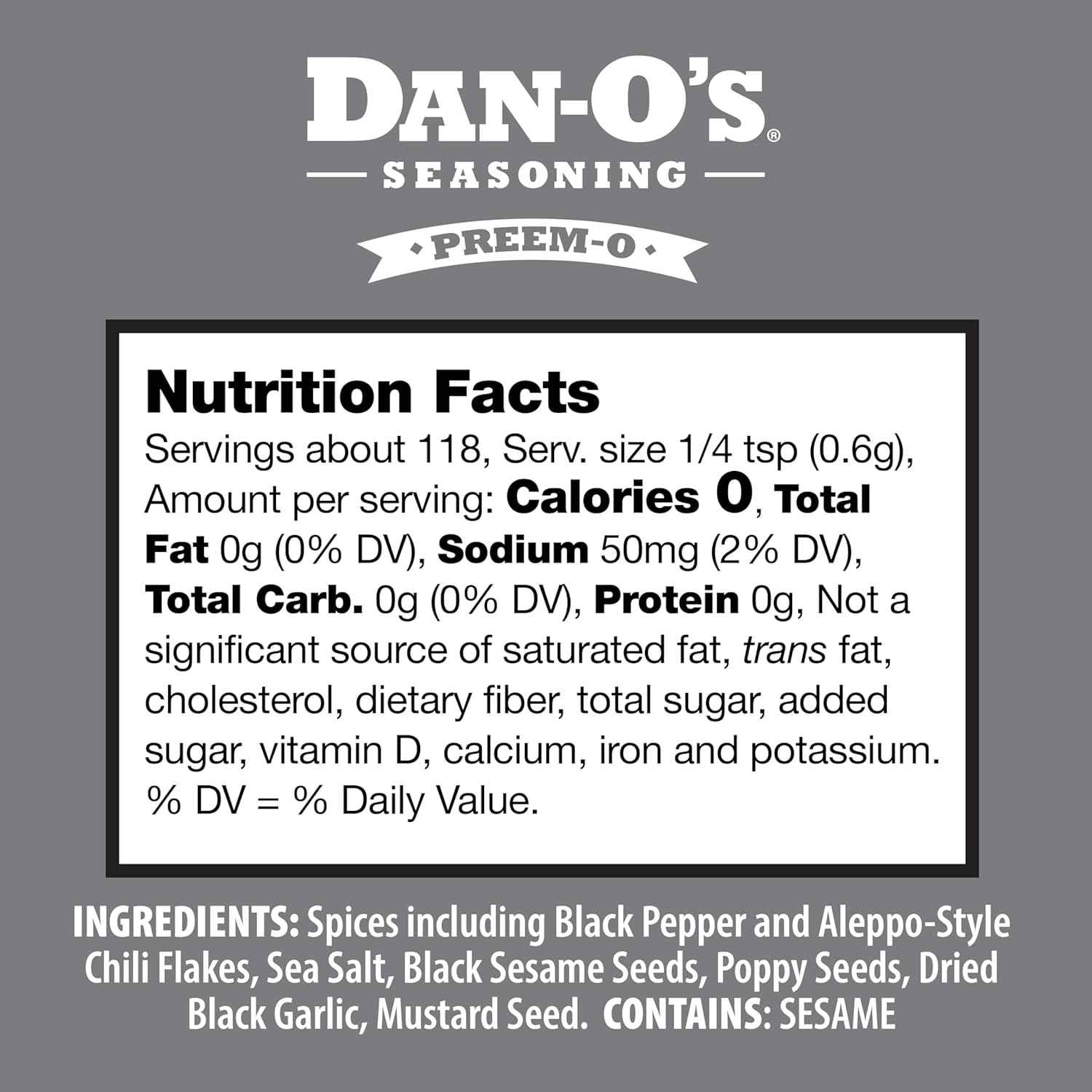 Dan-O's Preem-O Seasoning – Patio BBQ Spice Blend for Chicken and Veggies, Kosher and Sugar Free, 2.5 oz