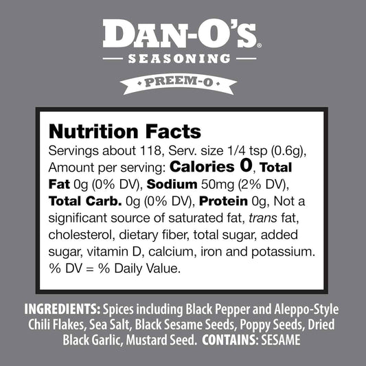 Dan-O's Preem-O Seasoning – Patio BBQ Spice Blend for Chicken and Veggies, Kosher and Sugar Free, 2.5 oz