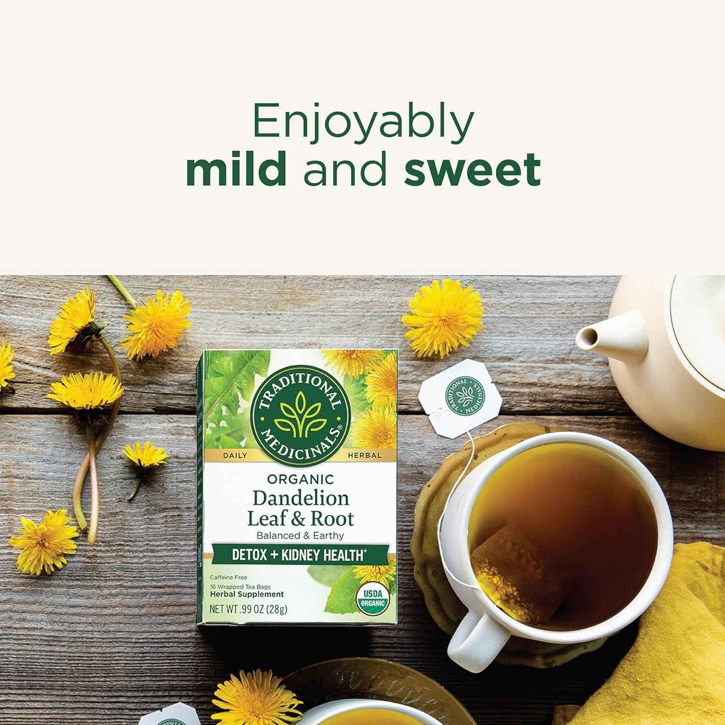 Traditional Medicinals Organic Dandelion Leaf & Root Herbal Tea – Caffeine-Free Cup for Mindful Mornings and Evening Relaxation