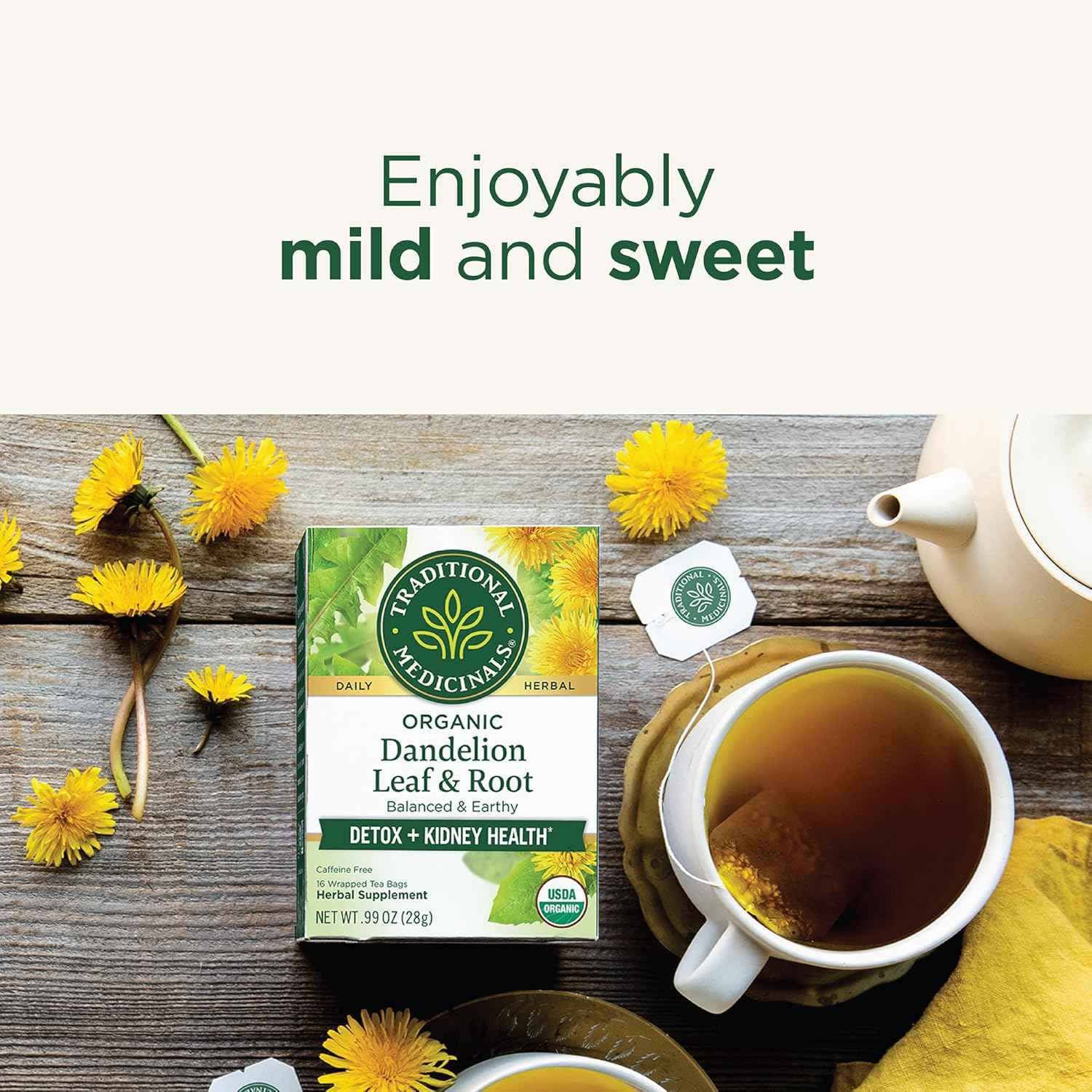 Traditional Medicinals Organic Dandelion Leaf & Root Herbal Tea – Caffeine-Free Cup for Mindful Mornings and Evening Relaxation