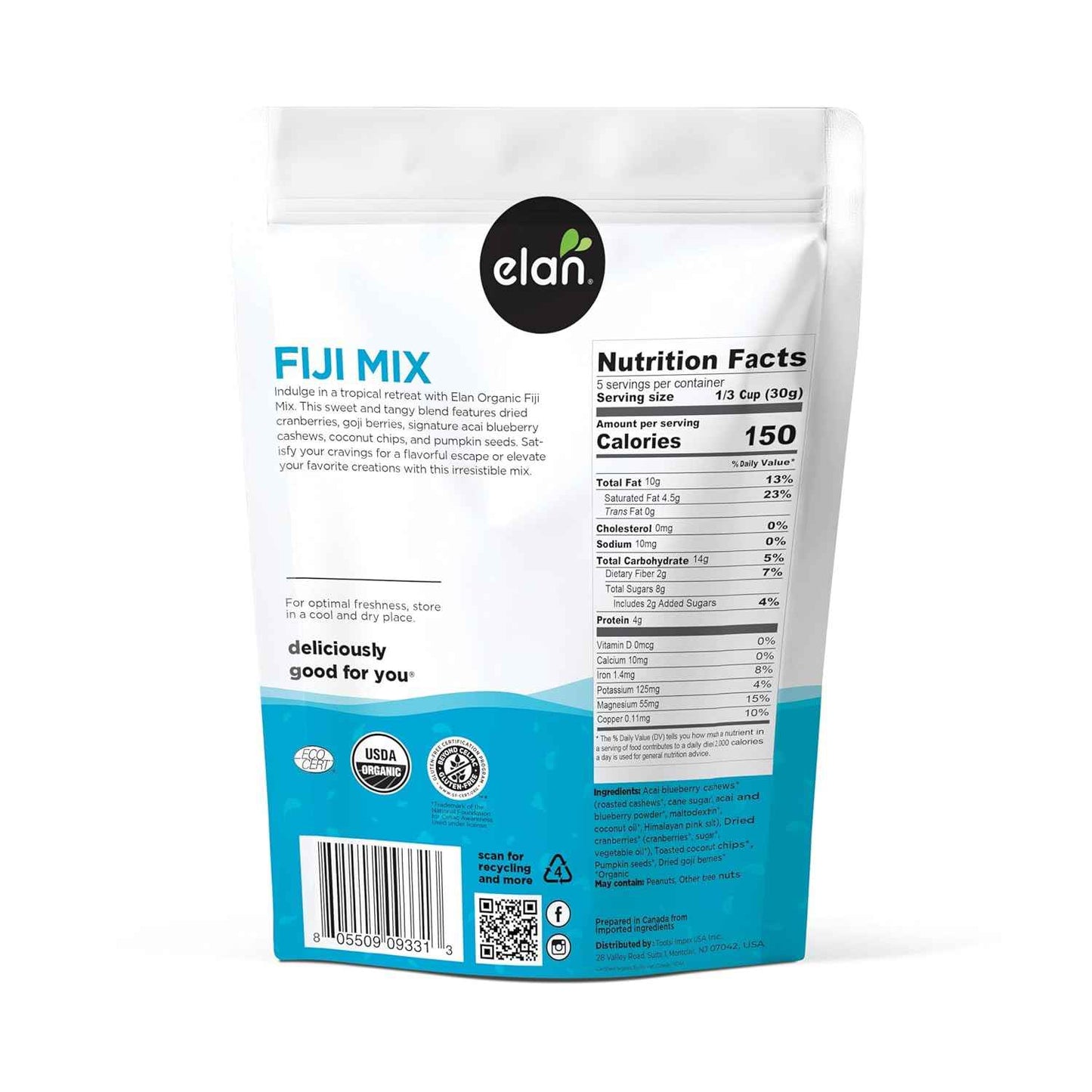 Elan Organic Fiji Mix – Allergen-Friendly School Lunch Snack for Kids' Lunch Boxes
