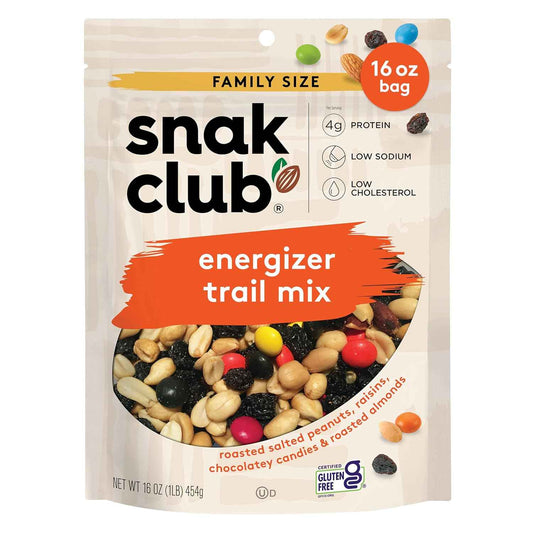Snak Club Energizer Trail Mix – School Lunchbox Snack with Chocolate Candies, Roasted Peanuts, and Almonds, Gluten-Free 16 oz Pouch