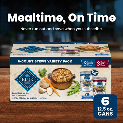 Blue Buffalo Blue's Stew Hearty Beef & Country Chicken Canned Dog Food, Vet-Formulated with No By-Products or Fillers