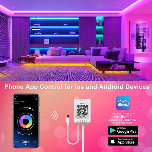 Nexillumi 100ft Music Sync LED Strip Lights – Child Friendly Color Changing Bedroom Lighting for Kids and Teens