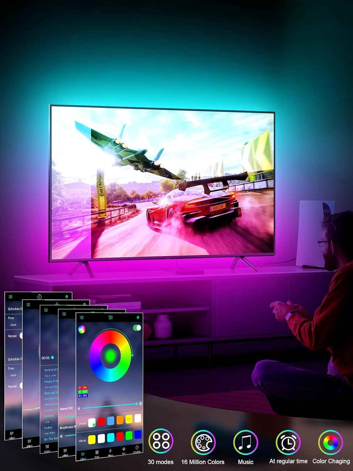 GIPOYENT TV LED Backlight Strip - Living Room Aesthetic Accent, RGB Ambient Glow for 35-85 Inch TVs