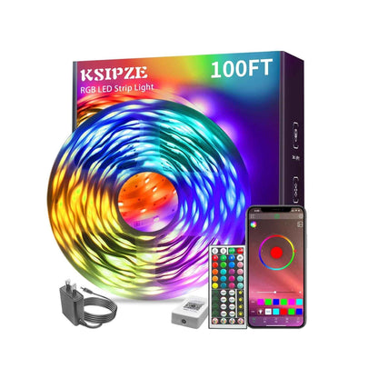KSIPZE 100ft LED Strip Lights for Relaxation and Sleep, Dimmable RGB Mood Lighting with Timer for Bedroom Wind Down