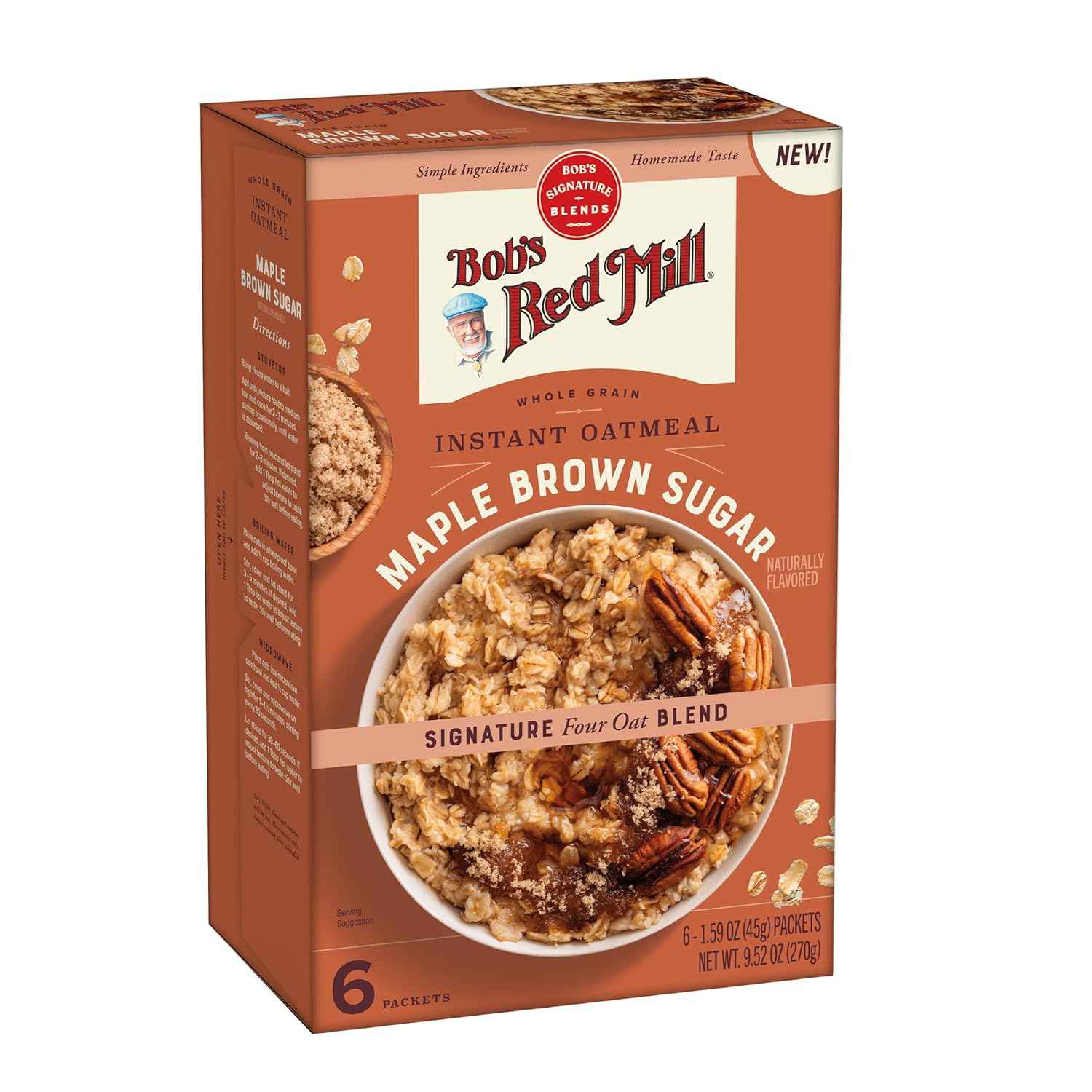 Bob's Red Mill Gluten Free Instant Oatmeal Maple Brown Sugar – Quick Commuter Breakfast for Office Mornings, 6 Pouches
