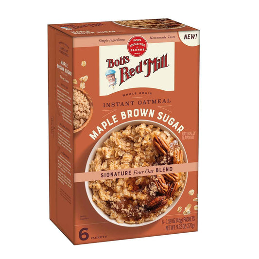 Bob's Red Mill Gluten Free Instant Oatmeal Maple Brown Sugar – Quick Commuter Breakfast for Office Mornings, 6 Pouches