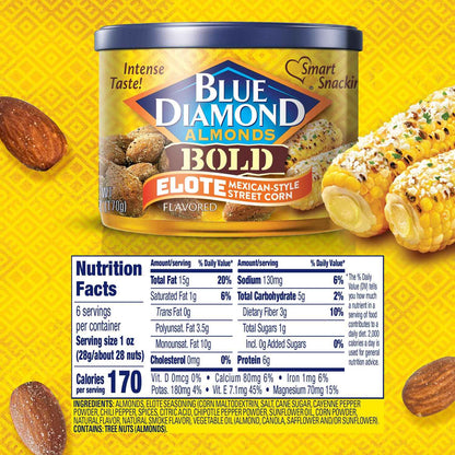Blue Diamond Almonds BOLD Snack Nuts Variety Pack, 6 oz Resealable Travel Cans for Road Trips, Picnics and Backyard Gatherings