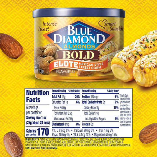 Blue Diamond Almonds BOLD Snack Nuts Variety Pack, 6 oz Resealable Travel Cans for Road Trips, Picnics and Backyard Gatherings