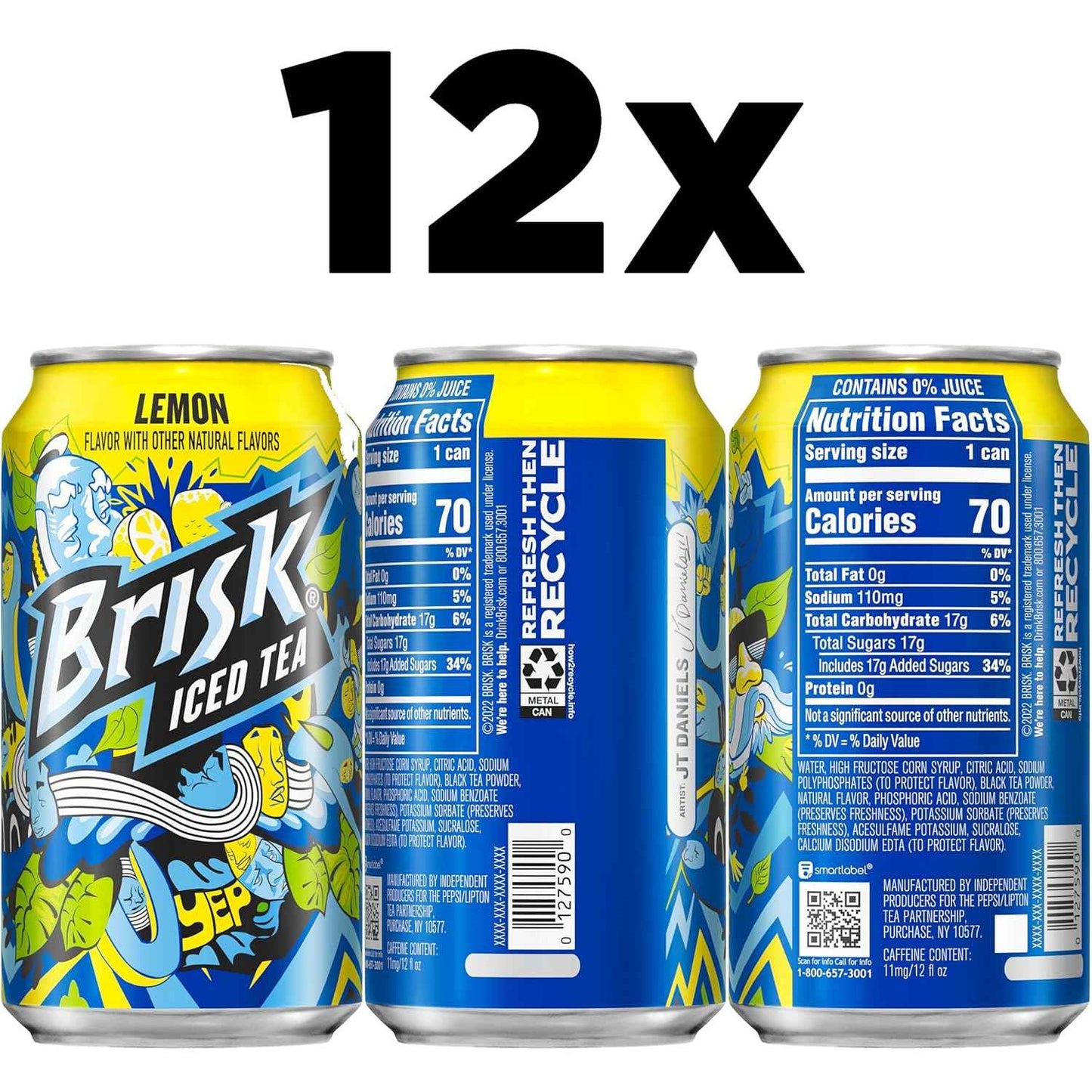 Brisk Iced Tea Lemon Flavor – Travel-Ready Cans for Picnics, Tailgates, and Patio Dining, 12 Pack