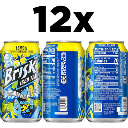 Brisk Iced Tea Lemon Flavor – Travel-Ready Cans for Picnics, Tailgates, and Patio Dining, 12 Pack
