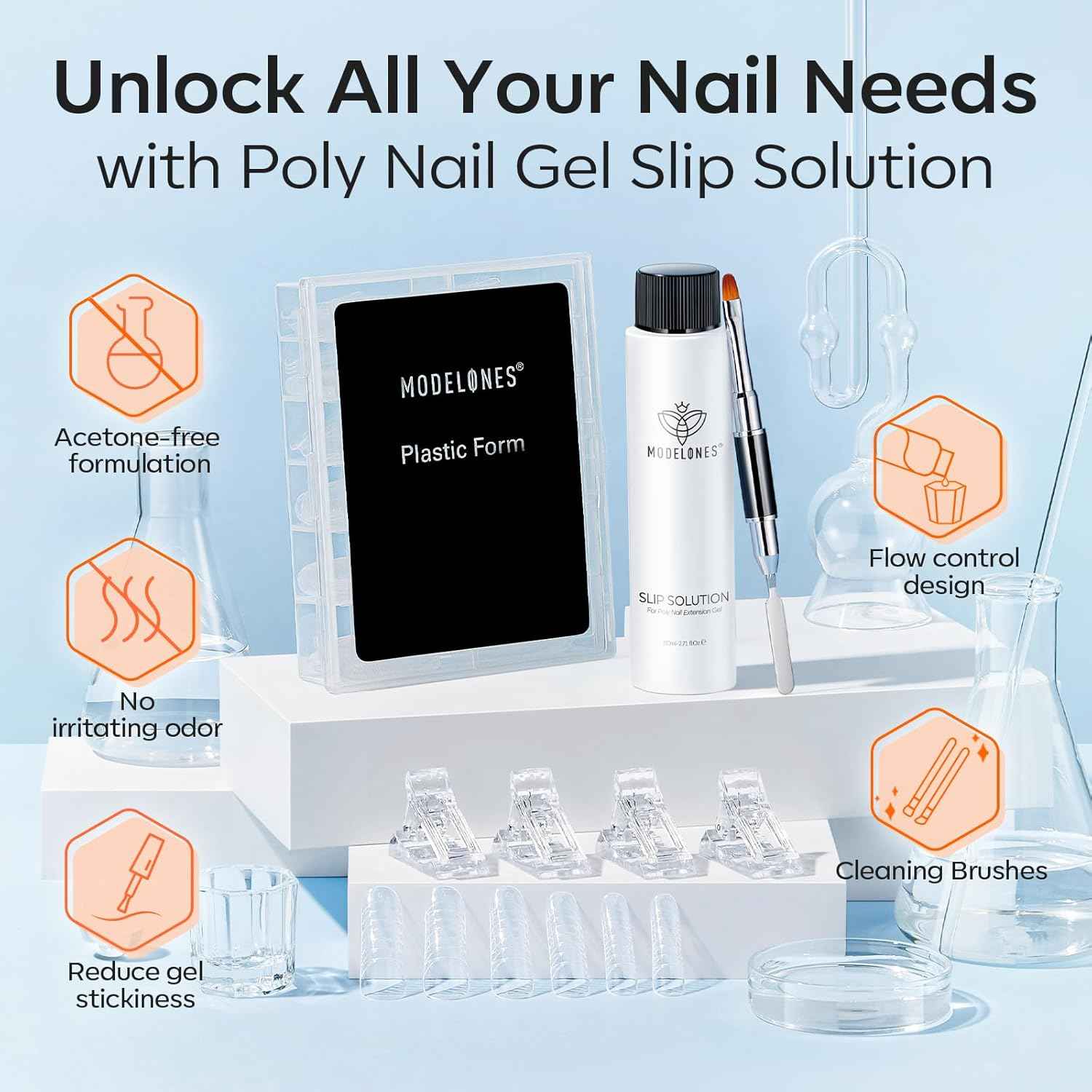 Modelones Poly Gel Slip Solution Bottle with Dual Brush – Valentine's Day Gift for Her Home Nail Studio