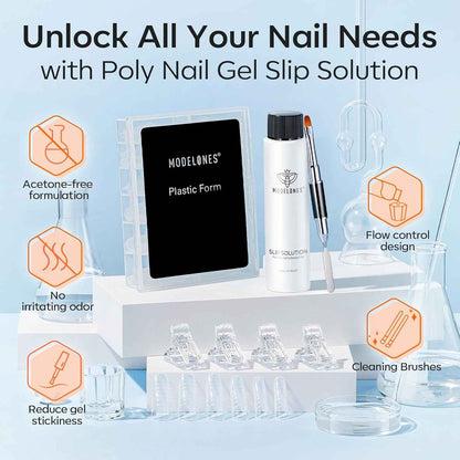 Modelones Poly Gel Slip Solution Bottle with Dual Brush – Valentine's Day Gift for Her Home Nail Studio