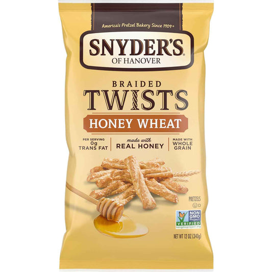 Snyder's of Hanover Honey Wheat Braided Pretzel Twists – Patio and Picnic Shareable Snack, 12 oz Bag