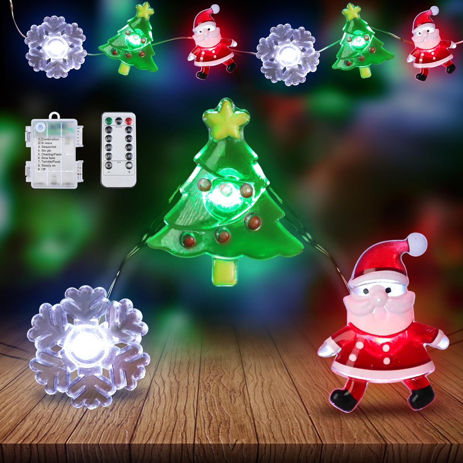[BRAND] Kids Room Christmas String Lights with Santa Snowflake Shapes – Safe, Cool, and Timer-Controlled Night Light