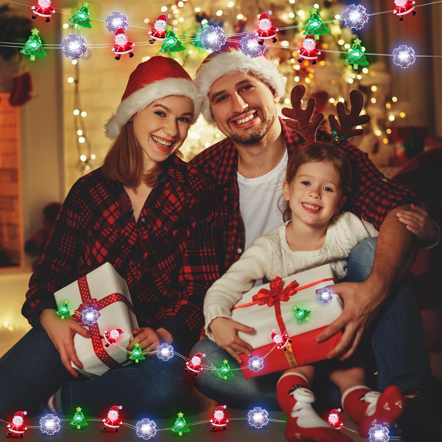 [BRAND] Kids Room Christmas String Lights with Santa Snowflake Shapes – Safe, Cool, and Timer-Controlled Night Light