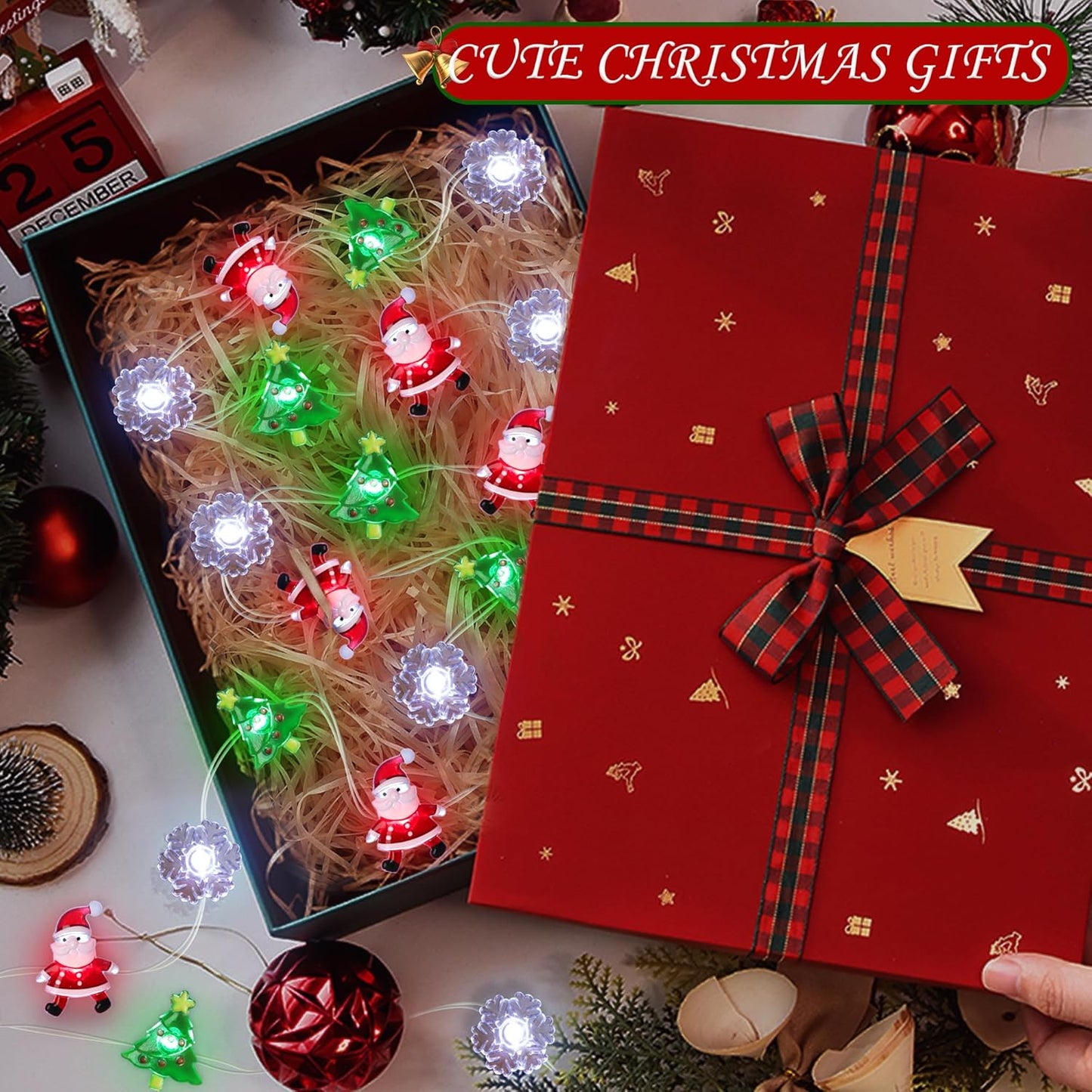 [BRAND] Kids Room Christmas String Lights with Santa Snowflake Shapes – Safe, Cool, and Timer-Controlled Night Light