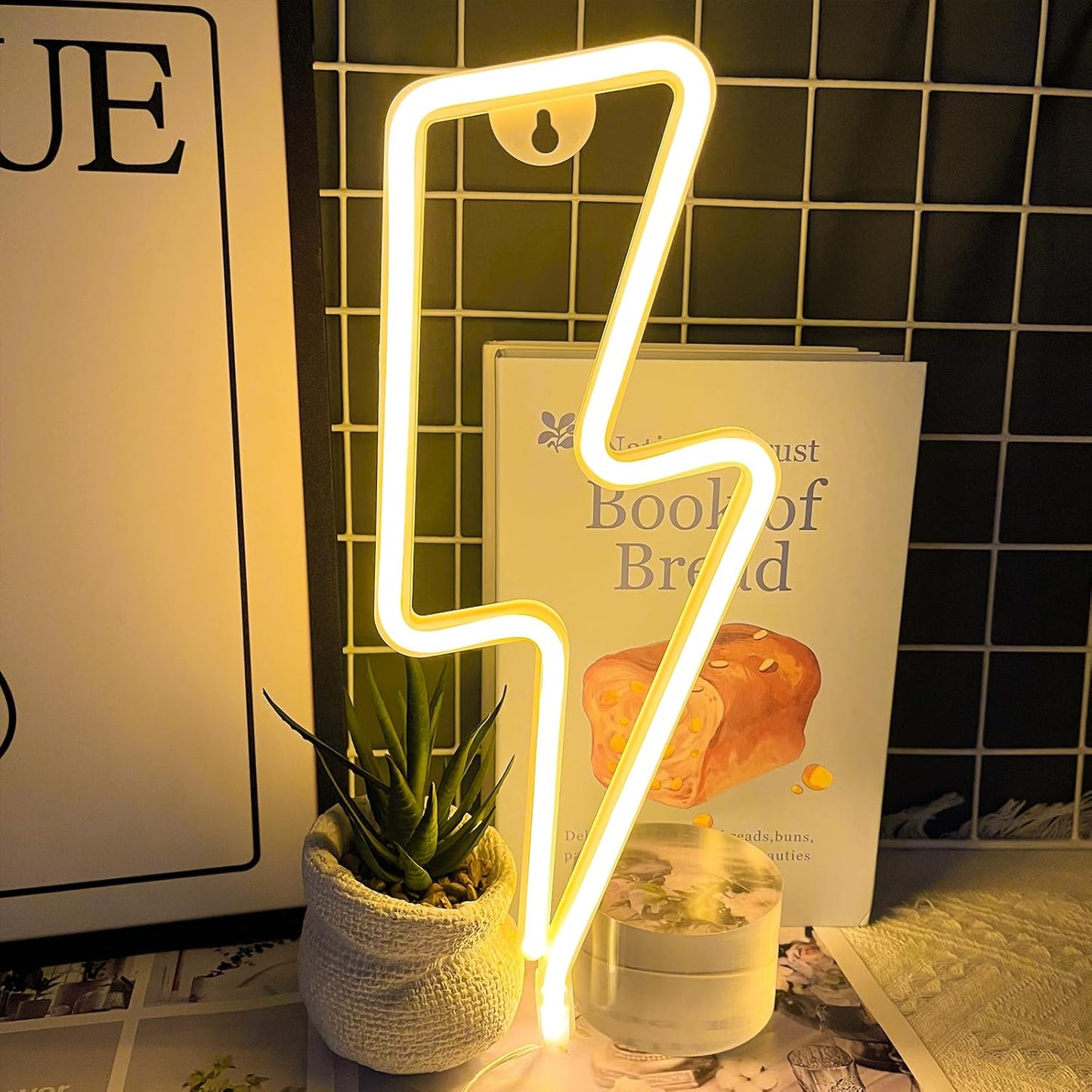 [Brand] Lightning Bolt Neon Sign – Modern Bedroom Wall Decor Accent, USB and Battery Powered LED Light for Living Room Aesthetic