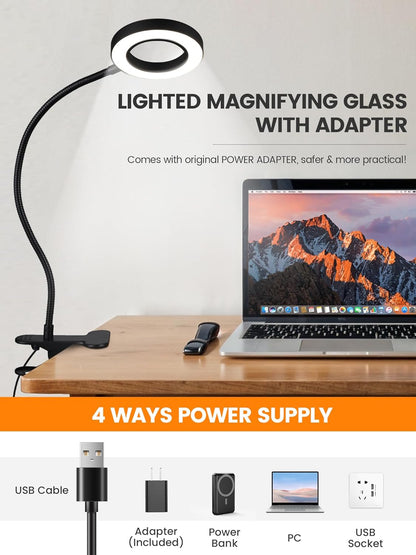Brightech ViewMax – Desk Magnifier with Light, Focused Reading Lamp for Work and Study