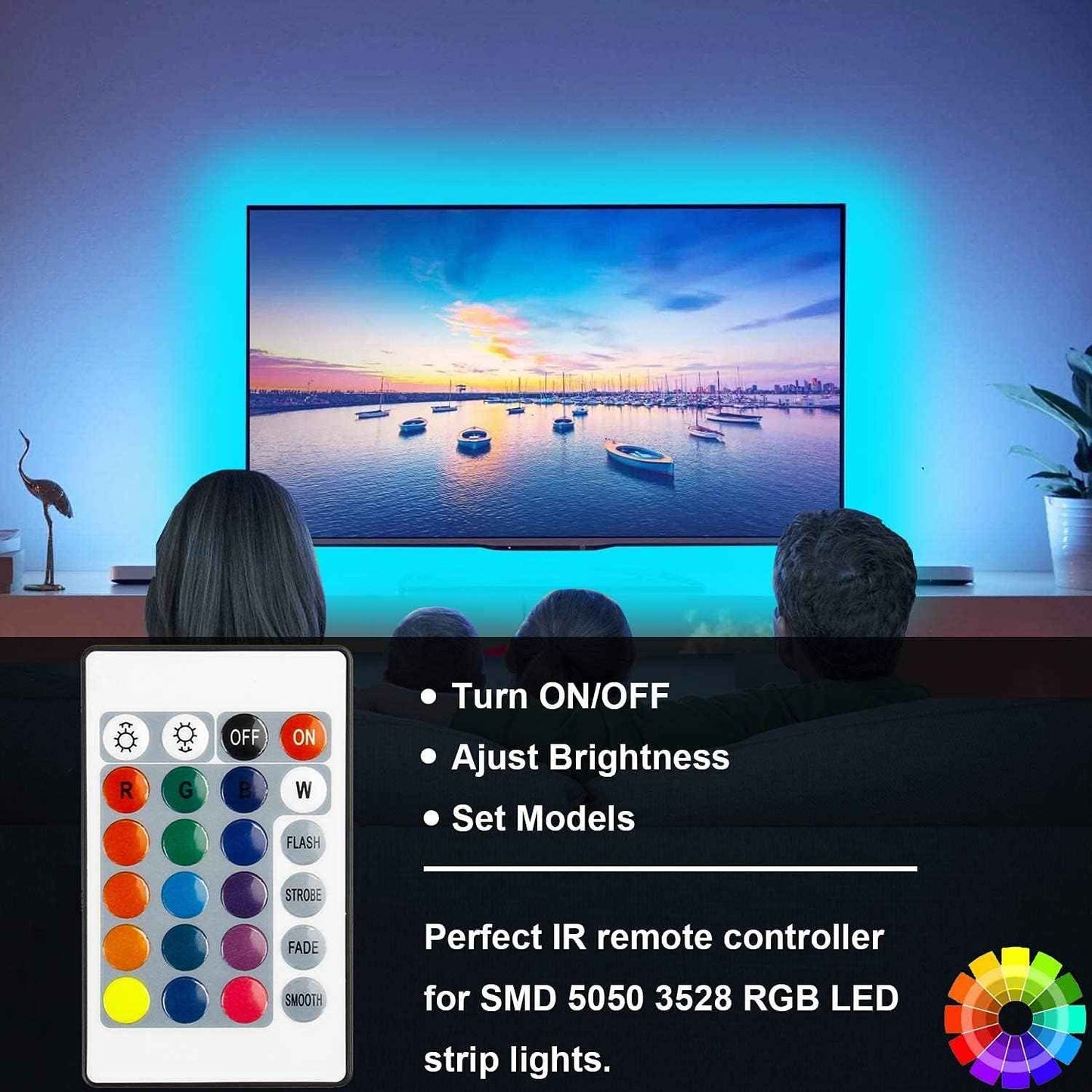 SUPERNIGHT 24-Key RGB Remote – Minimalist Apartment Lighting Controller, Single Compact Dimmer for Clutter-Free LED Strip Setups