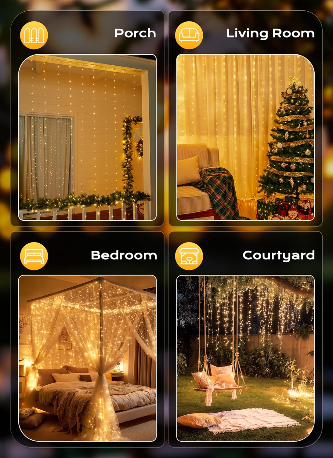 Brightown 300 LED Curtain Fairy Lights in Soft Pink, 9.8x9.8 ft USB-Powered Hanging Lights with 8 Modes and Timer, Bedroom Window Backdrop and Vanity Area Decor