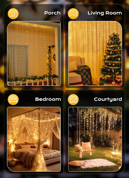 Brightown 300 LED Curtain Fairy Lights in Soft Pink, 9.8x9.8 ft USB-Powered Hanging Lights with 8 Modes and Timer, Bedroom Window Backdrop and Vanity Area Decor