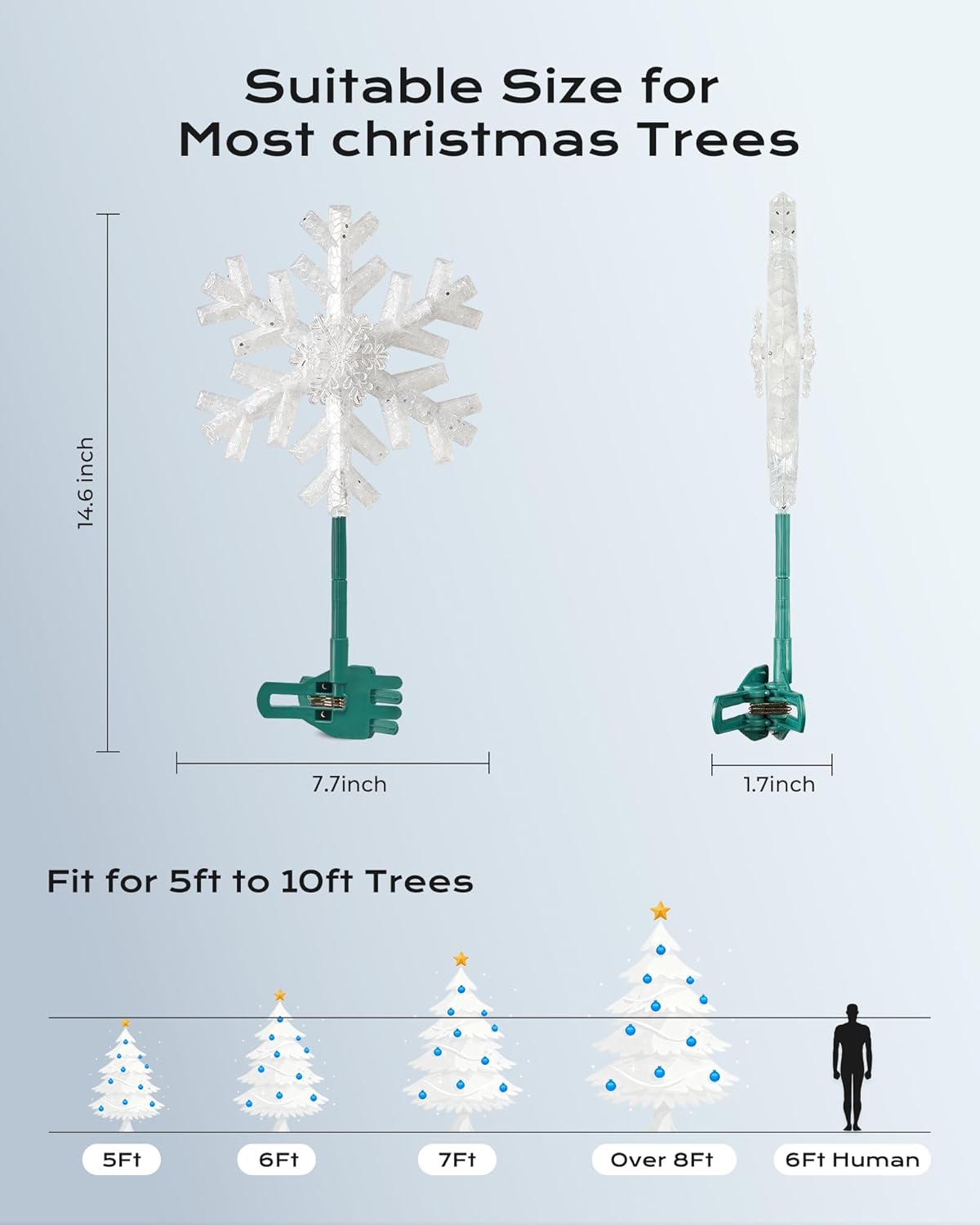 Brightown 3D Snowflake Christmas Tree Topper – Cozy Bedroom and Family Room Holiday Centerpiece, Built-in 15 Cool White Bulbs