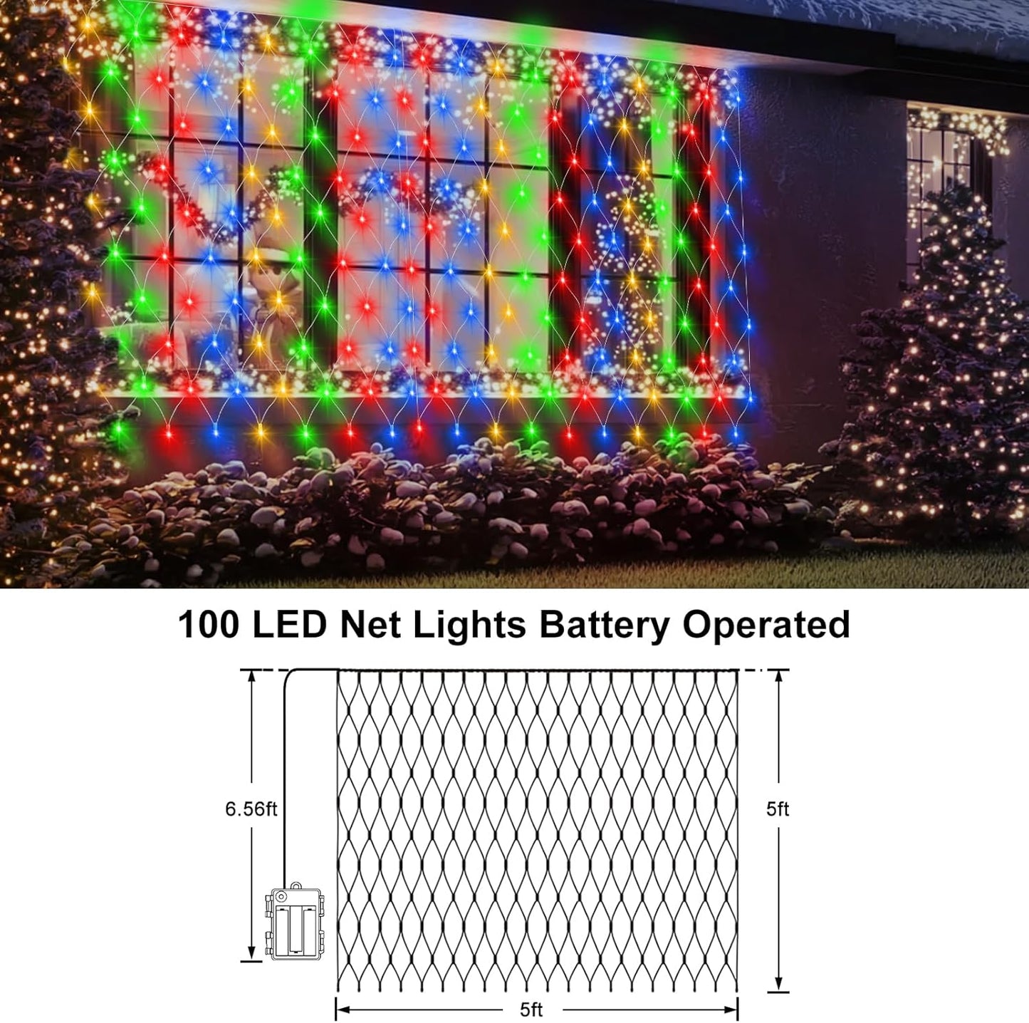 Brightown Battery Net Lights 5x5 ft – Aesthetic Indoor Decor for Reading Nook and Fireplace Mantle with 12 Modes