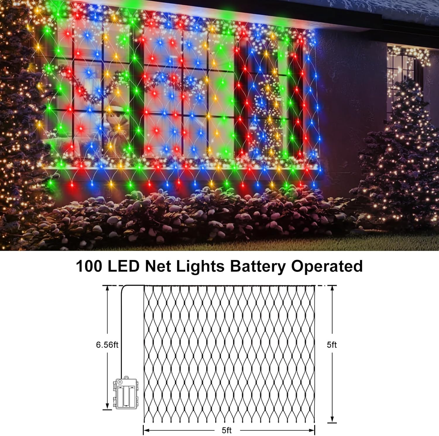 Brightown Battery Net Lights 5x5 ft – Aesthetic Indoor Decor for Reading Nook and Fireplace Mantle with 12 Modes
