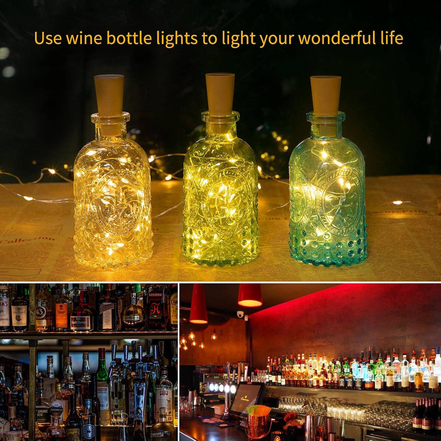 Brightown Mini LED Cork Lights – Modern Bedroom Aesthetic, 7ft Silver Wire String for Repurposed Wine Bottle Centerpieces