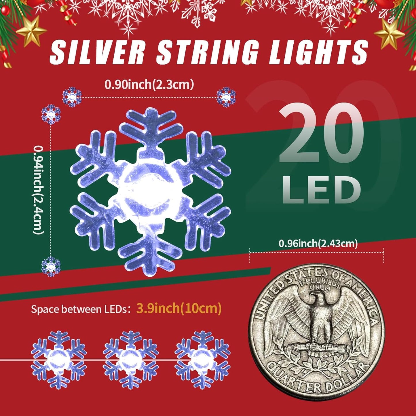 Brightown Snowflake String Lights – Clean and Simple Bedroom Accent, Neutral Cold White LED Glow