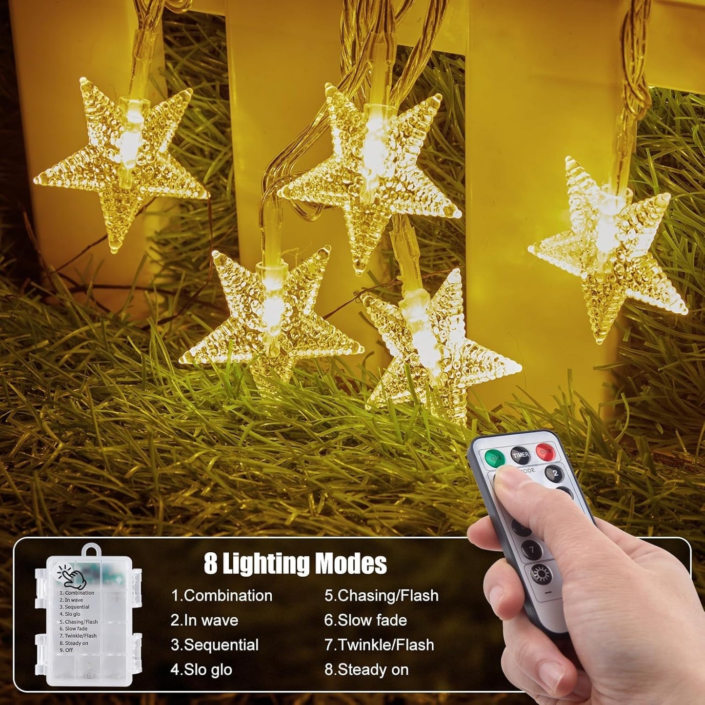 Brightown Star String Lights – Flameless Candle Alternative for Bedroom and Nursery, 50 LED Battery Star Lights Cool to the Touch with Timer