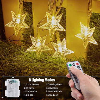 Brightown Star String Lights – Flameless Candle Alternative for Bedroom and Nursery, 50 LED Battery Star Lights Cool to the Touch with Timer