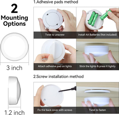 Brilliant Evolution Kids Puck Lights, Battery Operated Color Changing Night Light for Bedroom and School Locker, 6 Pack