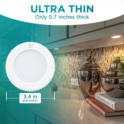 Brilliant Evolution Round LED Puck Lights – Stylish Cordless Fixtures for Floating Shelves and Vanity Counters, Pack of 2