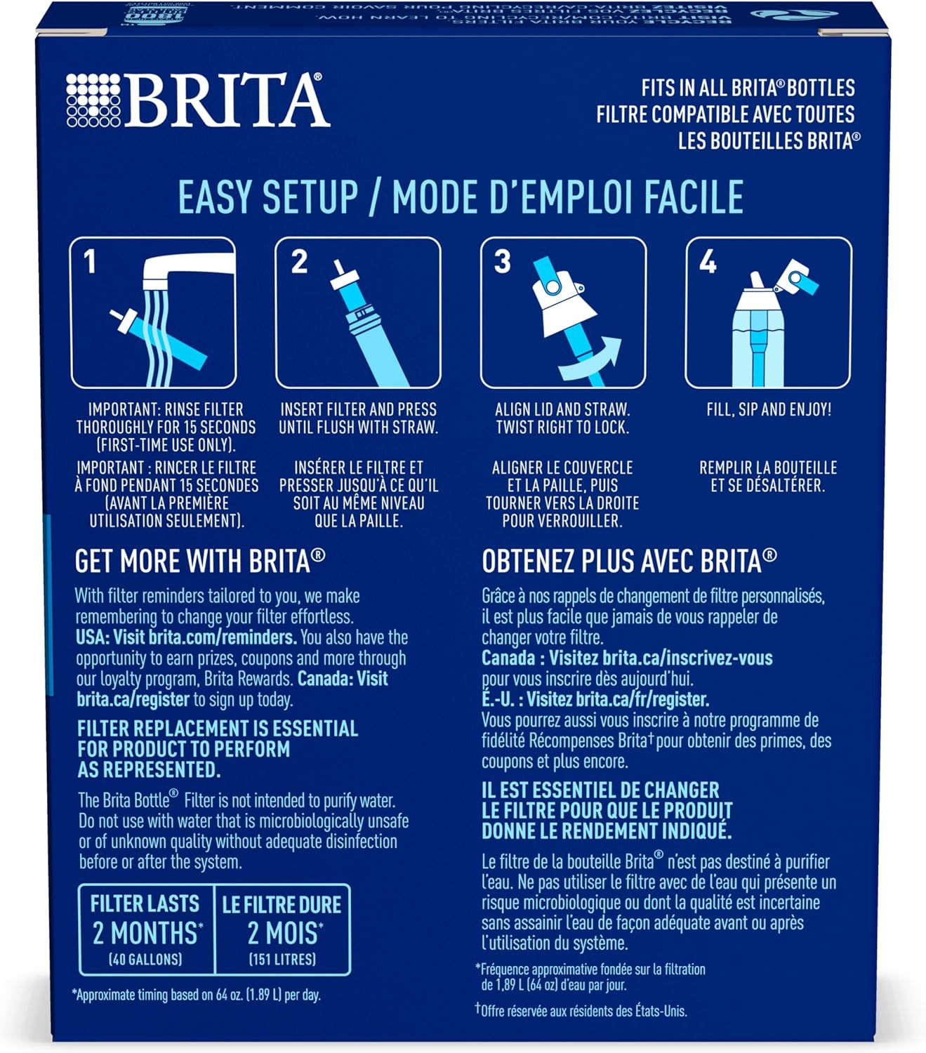 Brita Water Bottle Filters for Outdoor Adventures – Travel-Ready Refill Cartridges, 40-Gallon Lifespan, Pack of 3