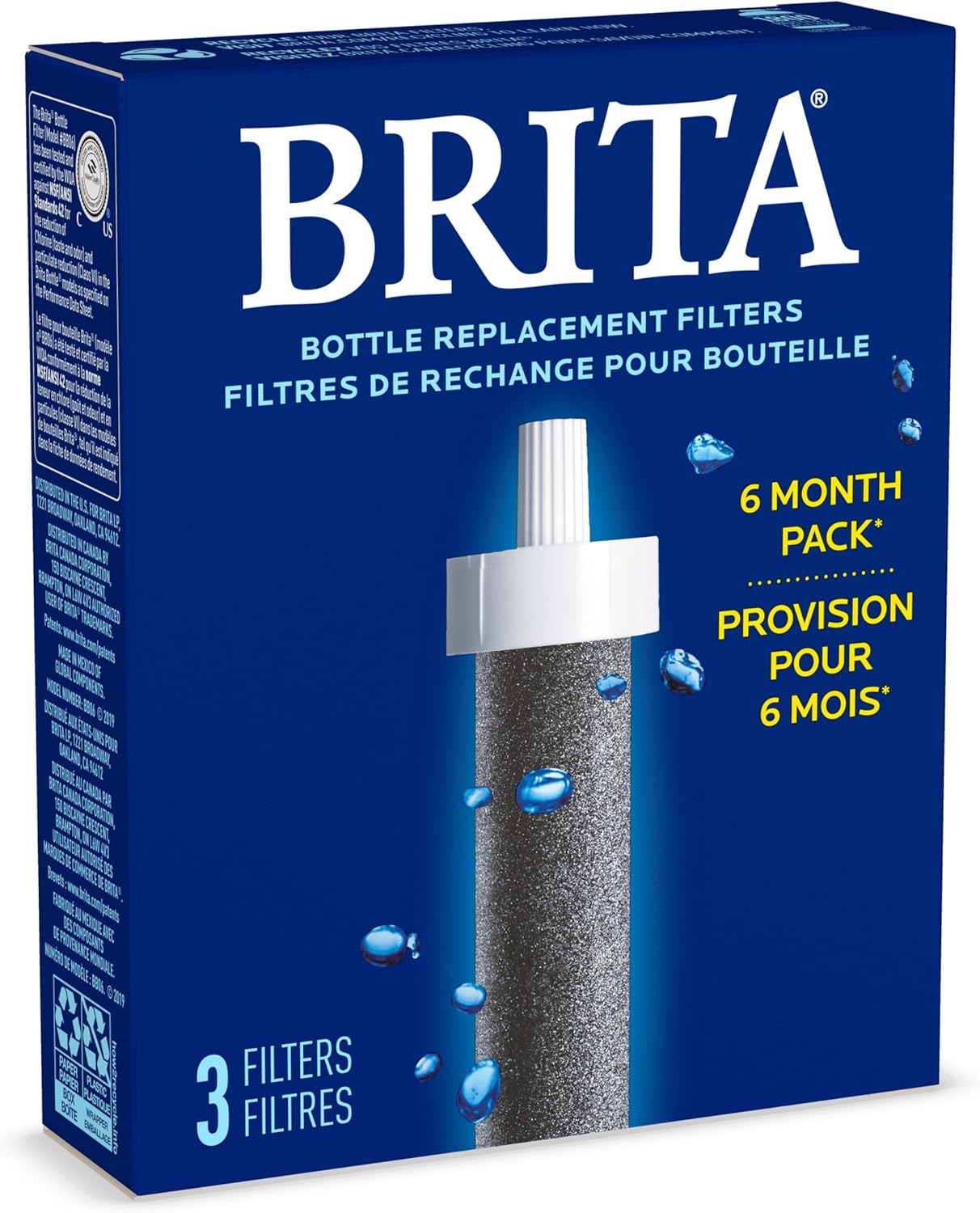 Brita Water Bottle Filters for Outdoor Adventures – Travel-Ready Refill Cartridges, 40-Gallon Lifespan, Pack of 3