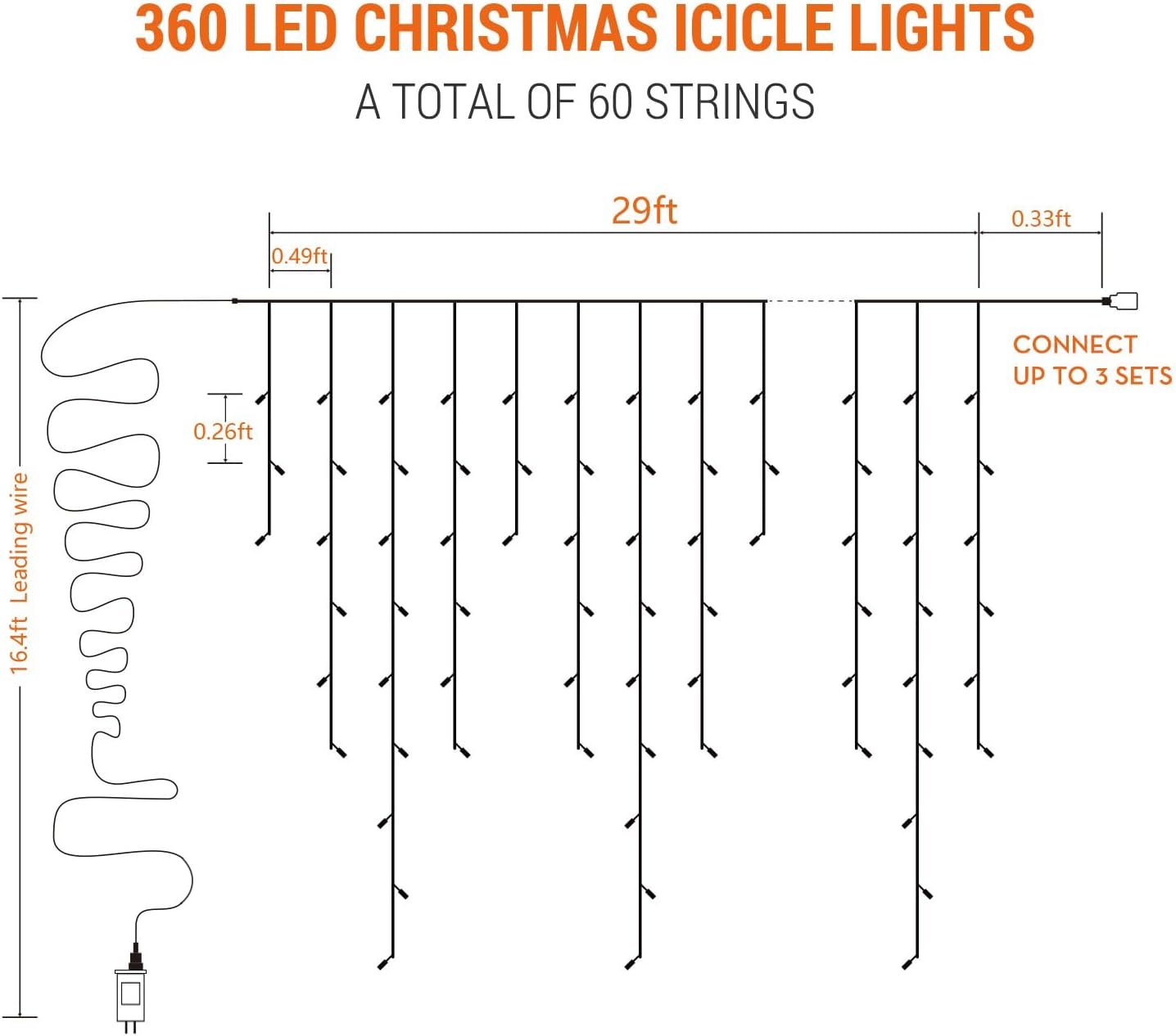 Brizled Icicle Lights 29ft – Bedroom Aesthetic LED Curtain, 4 Color Variants for Mood Lighting
