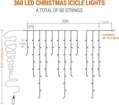 Brizled Icicle Lights 29ft – Bedroom Aesthetic LED Curtain, 4 Color Variants for Mood Lighting
