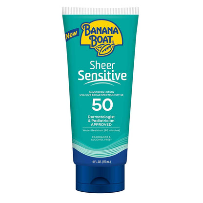 Banana Boat Sheer Sensitive Body Lotion SPF 50 – Pediatrician-Tested Kids Sunscreen for Beach, Pool, and Playtime, 6oz