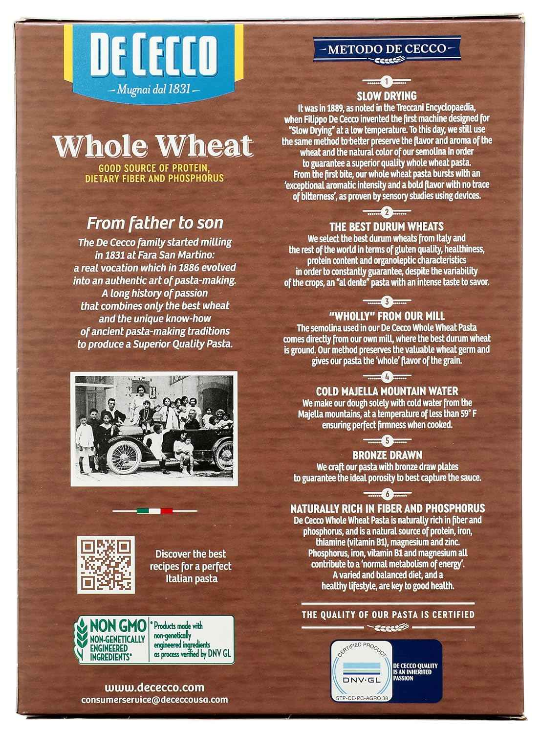 De Cecco Whole Wheat Fusilli – Kid-Friendly High-Fiber Pasta for School Lunch Bento Packs