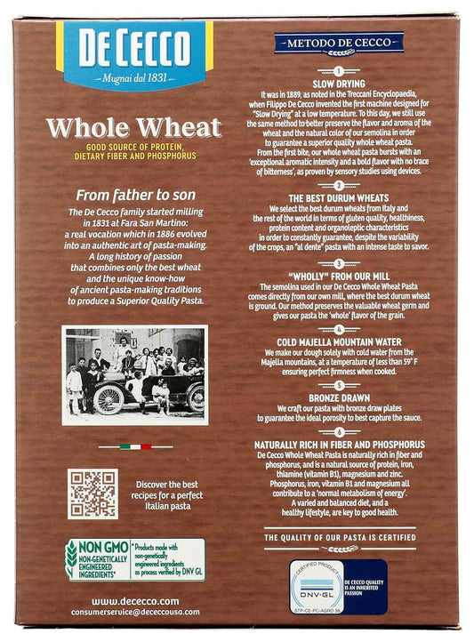De Cecco Whole Wheat Fusilli – Kid-Friendly High-Fiber Pasta for School Lunch Bento Packs