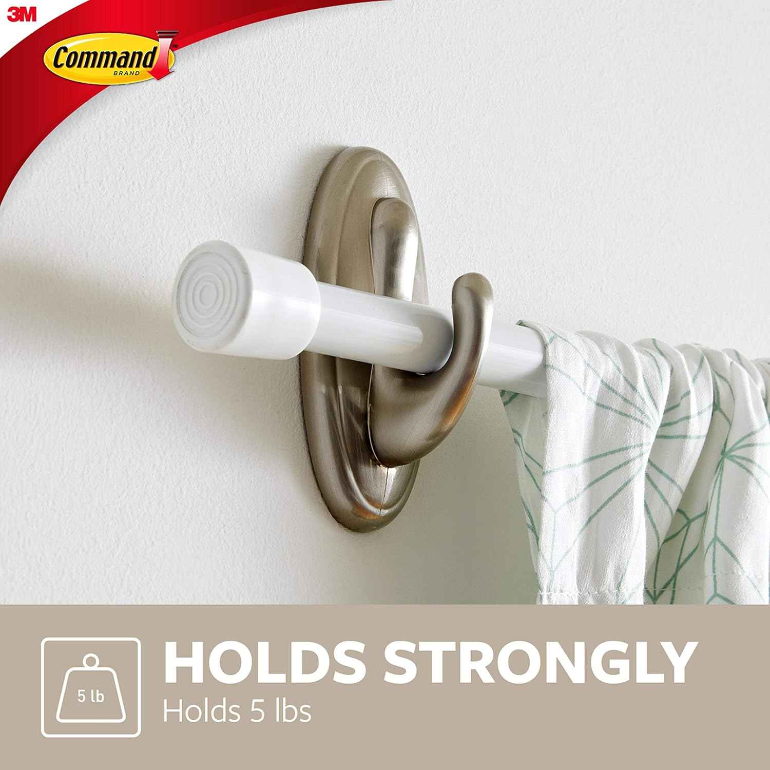 3M Command Decorative Wall Hook – Living Room Accent Piece with Brushed Nickel Finish, Damage-Free