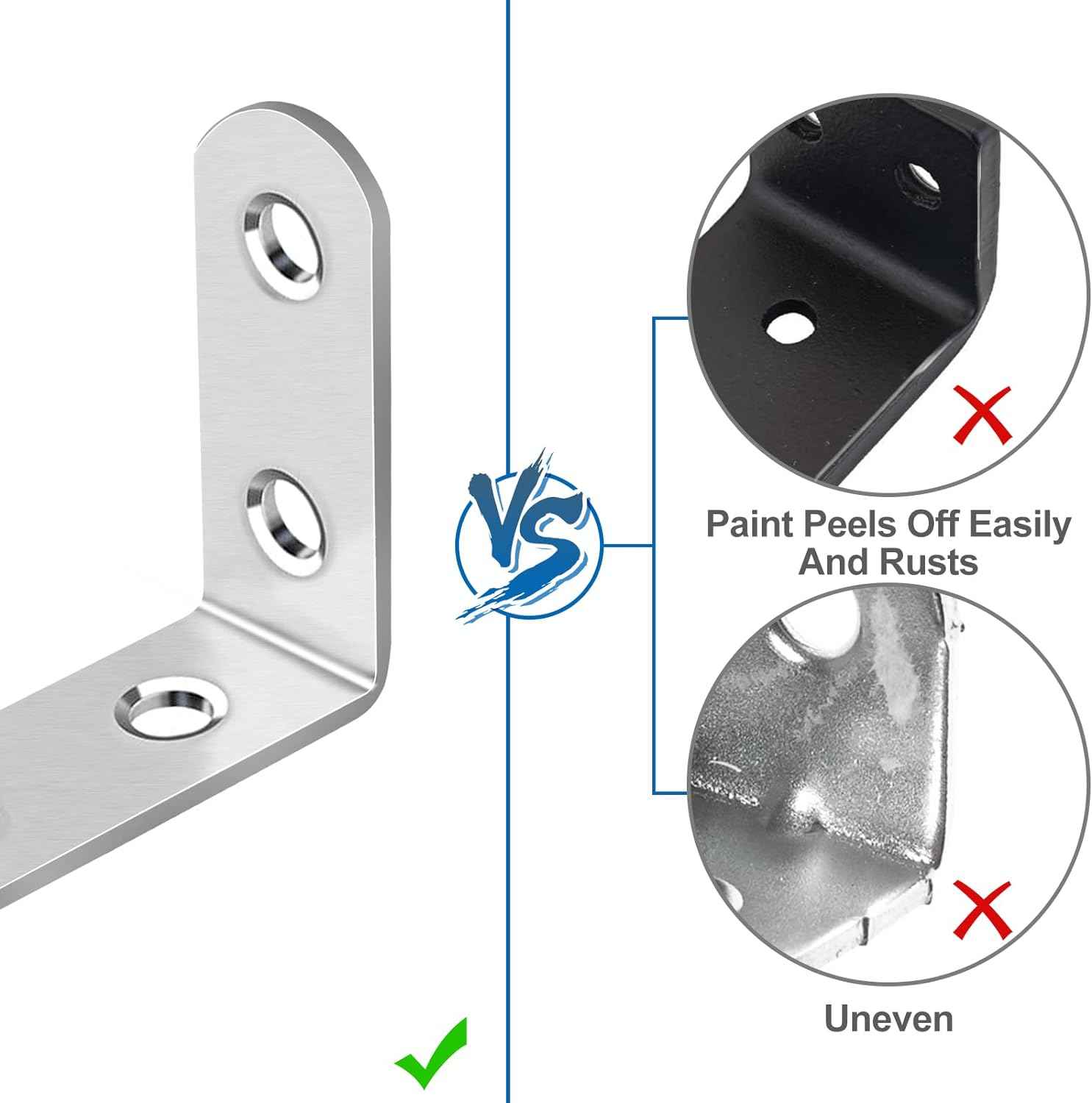 HENSUN L Bracket Set – Home Office Furniture Stabilizer, Silver Braces to Reinforce Desks and Workstation Shelves