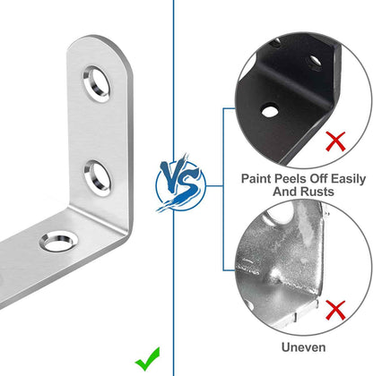 HENSUN L Bracket Set – Home Office Furniture Stabilizer, Silver Braces to Reinforce Desks and Workstation Shelves