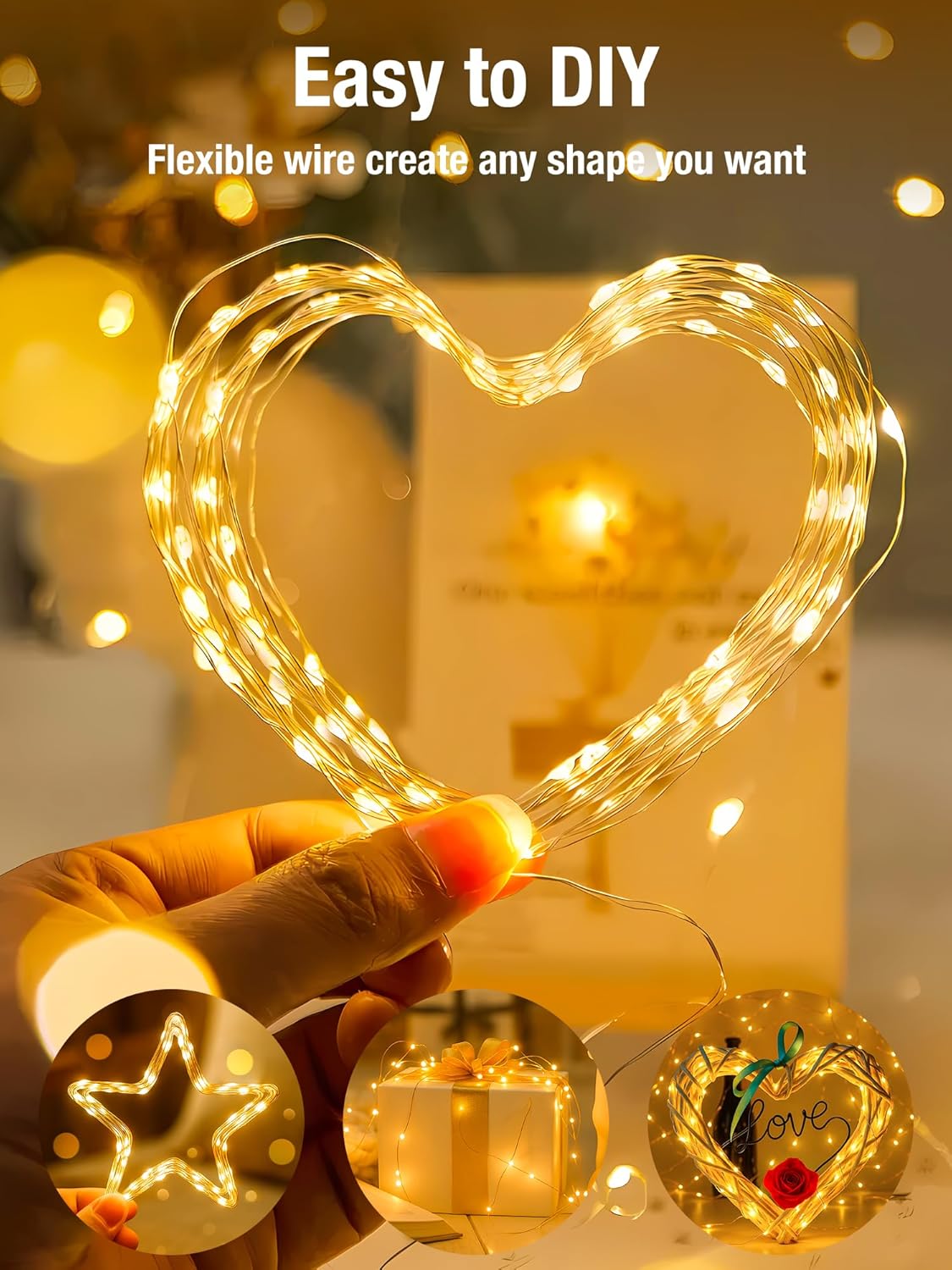 btfarm String Lights – Living Room Aesthetic Accent with Flexible Silver Wire and Timer