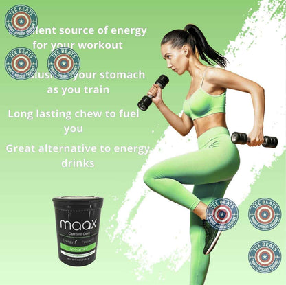 Maax Caffeine Energy Gum | Trail & Hike Energy Boost | 125mg Spearmint, 25 Pieces