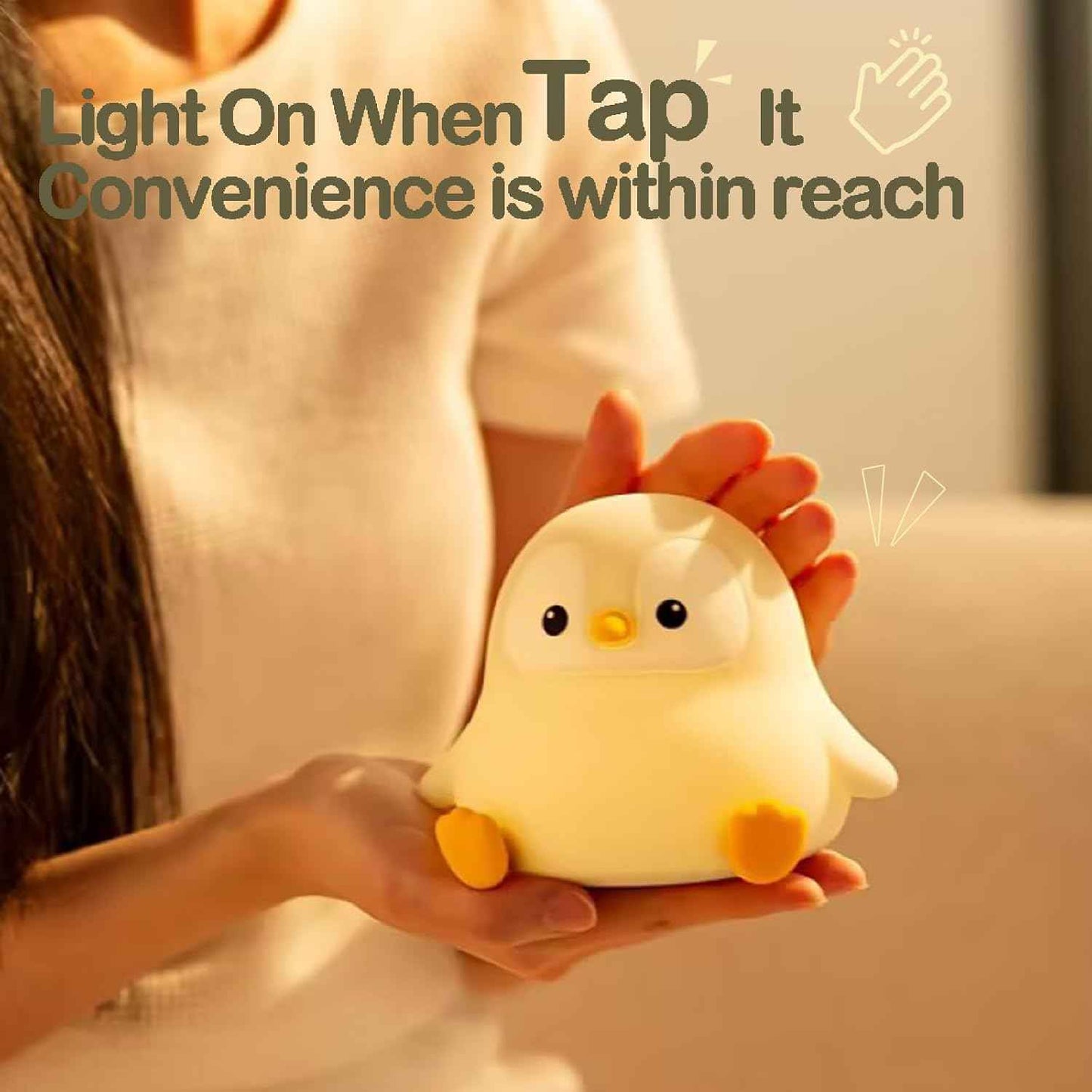 ATSUI Squishy Penguin Night Light – Child-Safe Rechargeable Lamp for Nursery and Playroom, 20-Minute Timer
